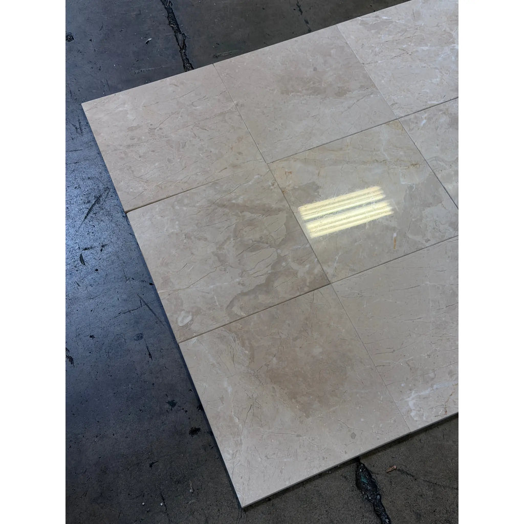 Bursa Beige Marble 12x12 polished tiles with subtle veining and glossy finish
