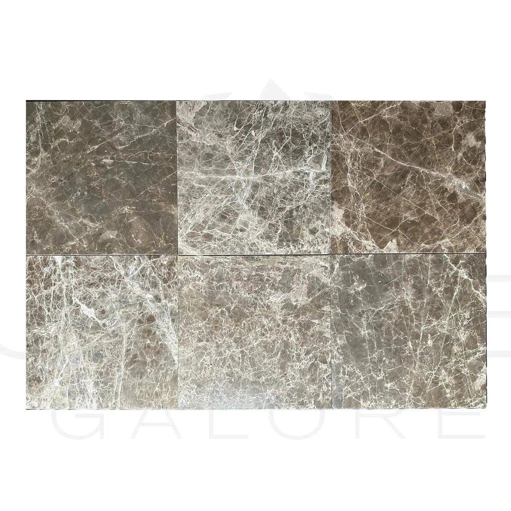Marble tile arrangement of Cafe Emperador 12X12 Polished Tile, priced at $6.20/Sq.Ft