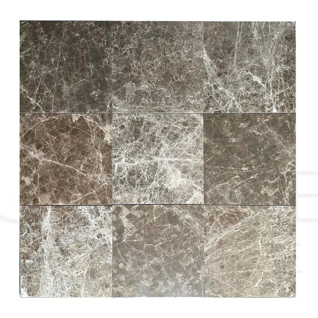 Nine brown marble tiles of Cafe Emperador 12X12 Polished Tile for sale