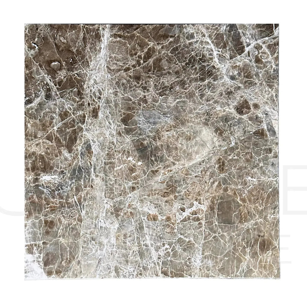 Brown and gray cracked stone slab of Cafe Emperador polished tile 12X12