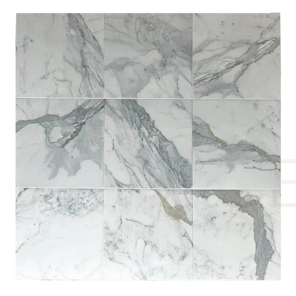 Calacatta Bettogli 12X12 Polished Marble Tile showcasing nine elegant marble-patterned tiles