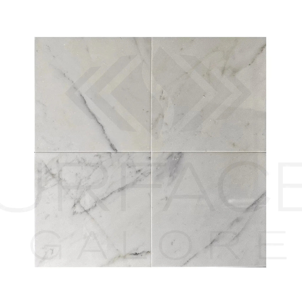 Calacatta Carrara 12X12 Polished Marble Tile arrangement showcasing elegant square design