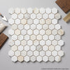 Calacatta gold 1 inch hexagon mosaic marble tile with creamy white base and subtle golden veining polished or honed