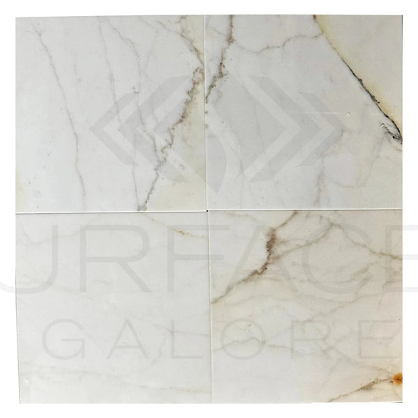 Calacatta Gold 12X12 Polished Marble Tile showcasing four elegant marble tiles