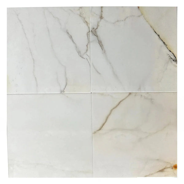Calacatta Gold 12X12 Polished Marble Tile with elegant white marble pattern