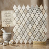 Calacatta gold 1x2 diamond rhomboid mosaic marble tile in polished or honed finish with white base and gold veining