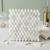 White marble calacatta gold 1x2 diamond mosaic tile with subtle veining polished or honed finish