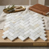 Calacatta gold 1x2 herringbone mosaic marble tile polished white and beige italian marble pattern