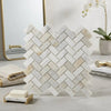 White marble calacatta gold 1x2 herringbone mosaic tile with polished or honed finish for elegant surfaces
