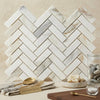 Calacatta gold 1x3 herringbone mosaic marble tile polished with white marble and subtle gray veining
