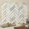 Calacatta gold 1x3 herringbone mosaic marble tile polished or honed with white marble and subtle gray beige veining