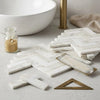 Calacatta gold 1x4 white marble mosaic tile polished herringbone pattern for wall and floor applications