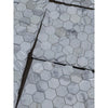 Calacatta gold 2 inch hexagon mosaic marble tile polished wrapped in clear plastic featuring white with gray veining