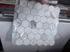 Calacatta Gold 2-inch white hex marble mosaic tile sheet in plastic