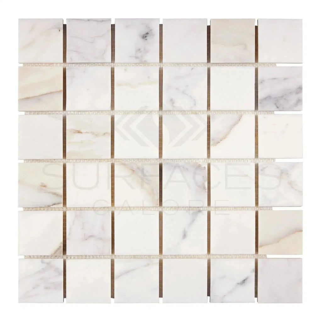 Calacatta Gold 2X2 Mosaic Marble Tile Sheet with Polished and Honed Finish