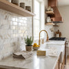 Calacatta Gold 2x4 brick mosaic marble tile polished with subtle veined pattern on Calacatta gold Italian marble