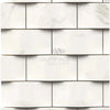 Calacatta Gold 2X4 Round-Faced Mosaic Marble Tile on a White Marble Brick Wall