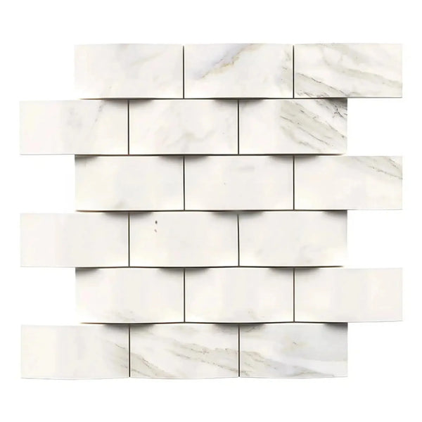 White marble-patterned brick wall tiles from Calacatta Gold 2X4 Mosaic Marble Tile