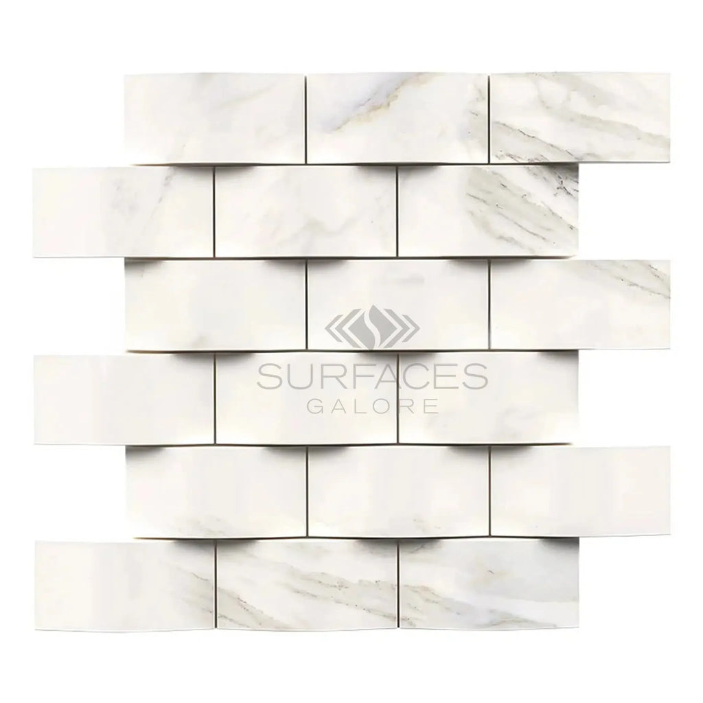 Calacatta Gold 2X4 Round-Faced Mosaic Marble Tile in polished or honed white marble