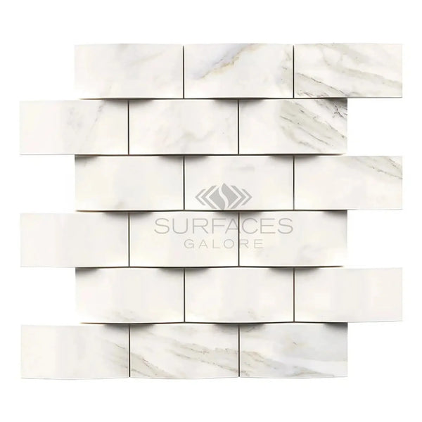 Calacatta Gold 2X4 Round-Faced Mosaic Marble Tile in polished or honed white marble