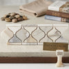Calacatta gold polished or honed marble tile with white and gray italian mosaic quatrefoil pattern border design