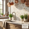 Calacatta gold 5/8x1 1/4 mini-brick mosaic marble tile with polished veined surface from surfaces galore