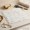 Calacatta gold 5/8x1 1/4 mini-brick mosaic marble tile in white calacatta gold with polished finish arranged in classic brick pattern