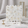 Calacatta gold italian marble mini-herringbone mosaic tile in white with gold veining polished or honed finish