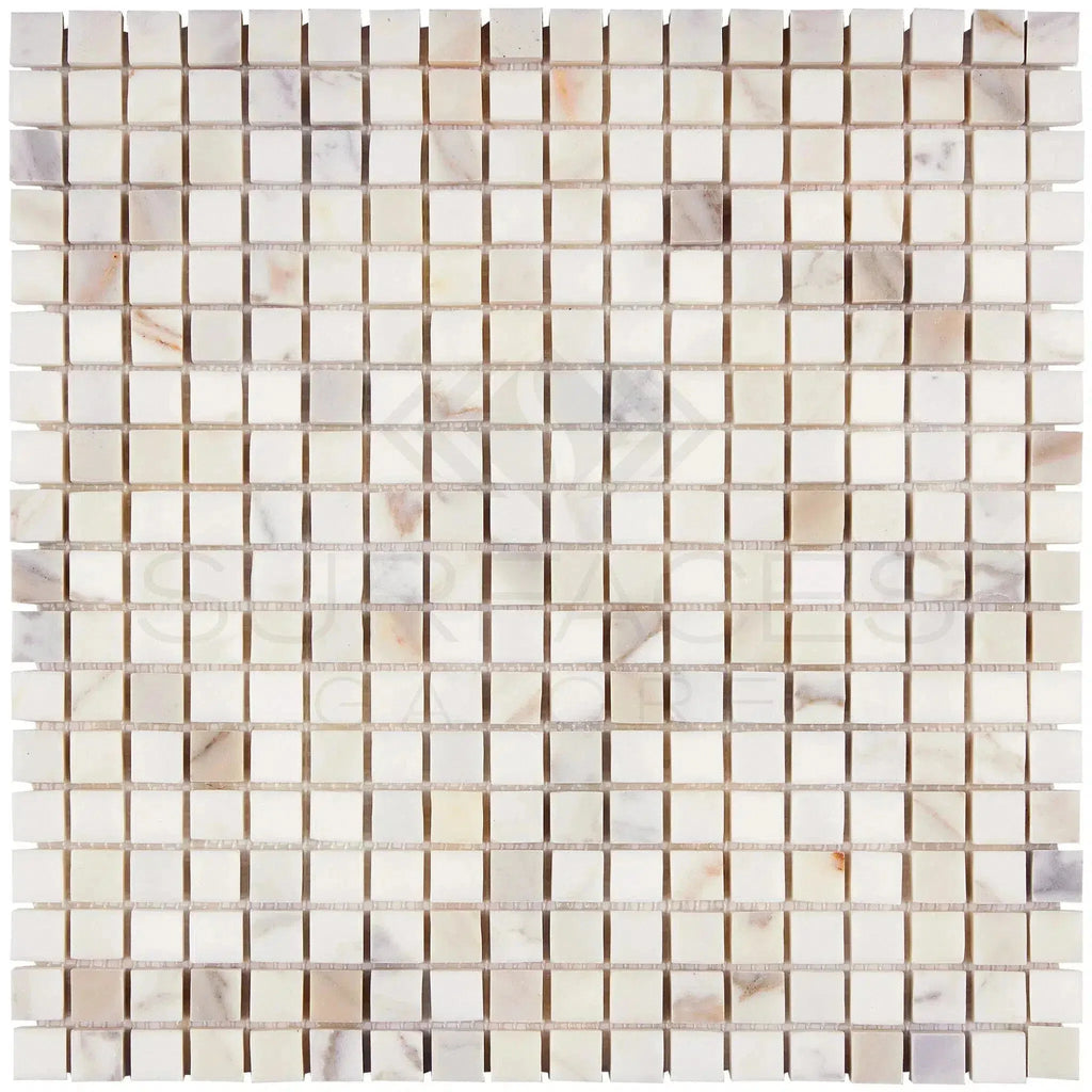 Calacatta Gold 5/8X5/8 Polished or Honed Mosaic Marble Tile Sheet Display