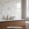 Calacatta gold 5 inch hexagon mosaic marble tile with polished or honed finish featuring white and gold veining