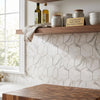 White hexagon mosaic marble tile with gray veining mimicking calacatta gold italian marble polished or honed finish