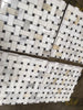 Calacatta Gold Basketweave mosaic marble tile in white with black, polished or honed