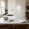 Calacatta gold basketweave mosaic marble tile polished with white calacatta gold italian marble and blue-gray veining
