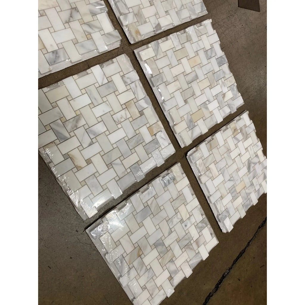 Calacatta Gold Basketweave Mosaic marble tile sheets for elegant wall and floor design