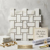 Calacatta gold basketweave mosaic marble tile in white and gold crafted from fine italian calacatta gold marble