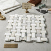 White and gray italian calacatta gold basketweave mosaic marble tile with ming-green accents polished or honed finish