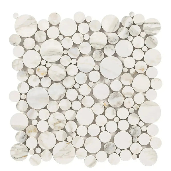Calacatta Gold Bubbles Mosaic Marble Tile in polished and honed finish