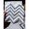 Calacatta Gold Chevron large mosaic marble tile in white gray blue-gray polished glossy finish