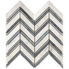 Calacatta Gold Chevron mosaic tile with blue-gray accents in polished or honed finish