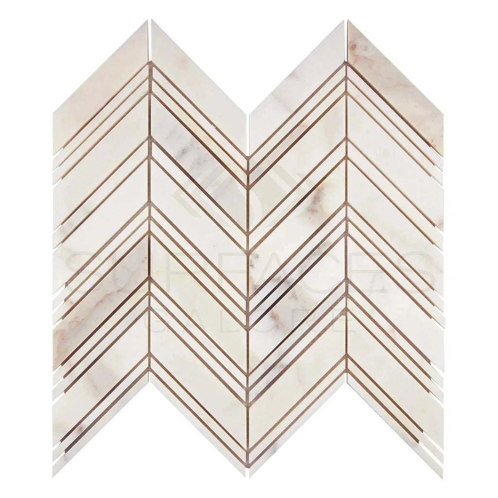 Calacatta Gold Chevron Mosaic Marble Tile in Polished or Honed Finish, Large Size