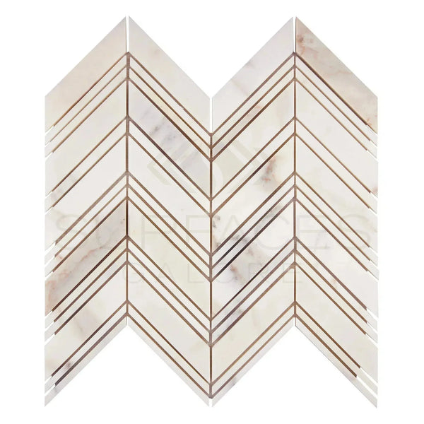 Calacatta Gold Chevron Mosaic Marble Tile in Polished or Honed Finish, Large Size
