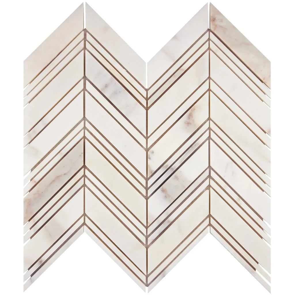 Calacatta Gold Chevron patterned marble tile in polished or honed finish