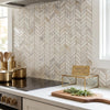 Calacatta Gold chevron Mini mosaic marble tile polished arranged in a herringbone pattern showcasing Italian marble