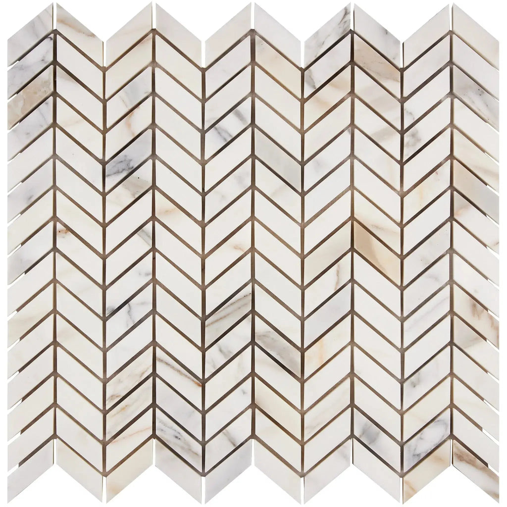 Calacatta Gold Chevron Mini Mosaic Marble Tile in polished and honed finish