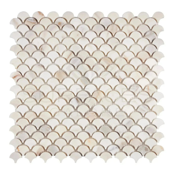 Calacatta Gold Fan Raindrop Mosaic Marble Tile Polished Scalloped Design Sheet