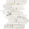 Calacatta Gold Manhattan Random-Strip Mosaic Marble Tile in polished or honed finish