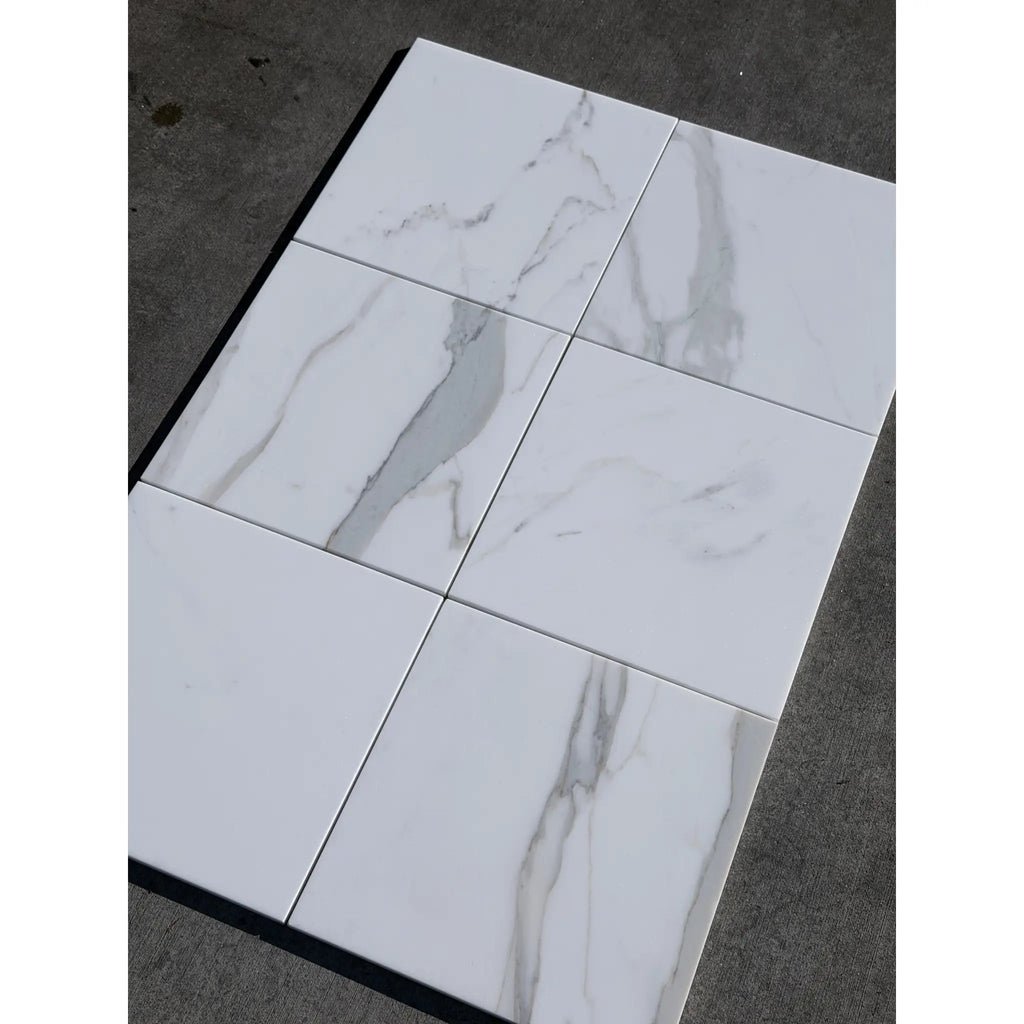 Calacatta Gold Marble 12x12 Polished White Tile with Gray Veining