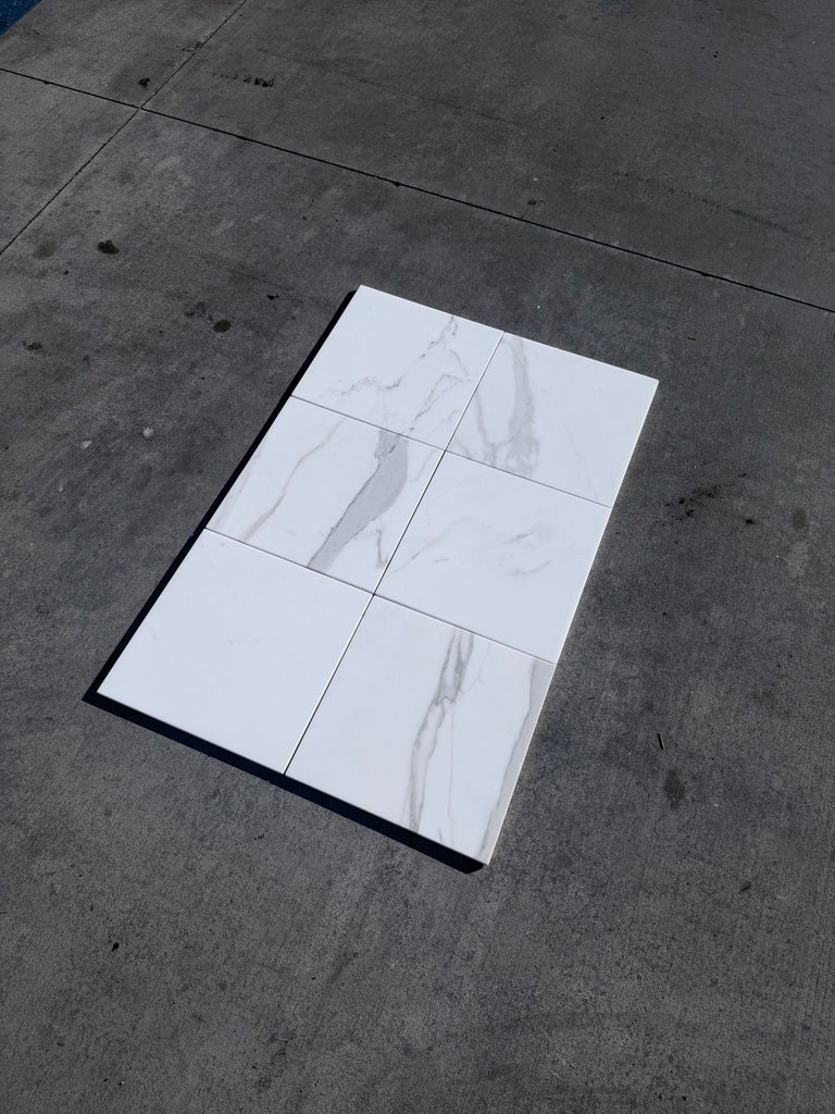 Calacatta Gold Marble 12x12 Polished Ceramic Tile with Gray Veining