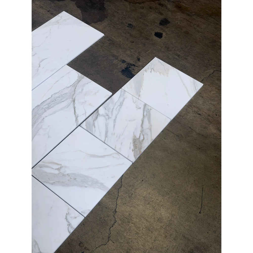 Calacatta Gold Marble 12x12 Polished White Tiles with Gray Veining
