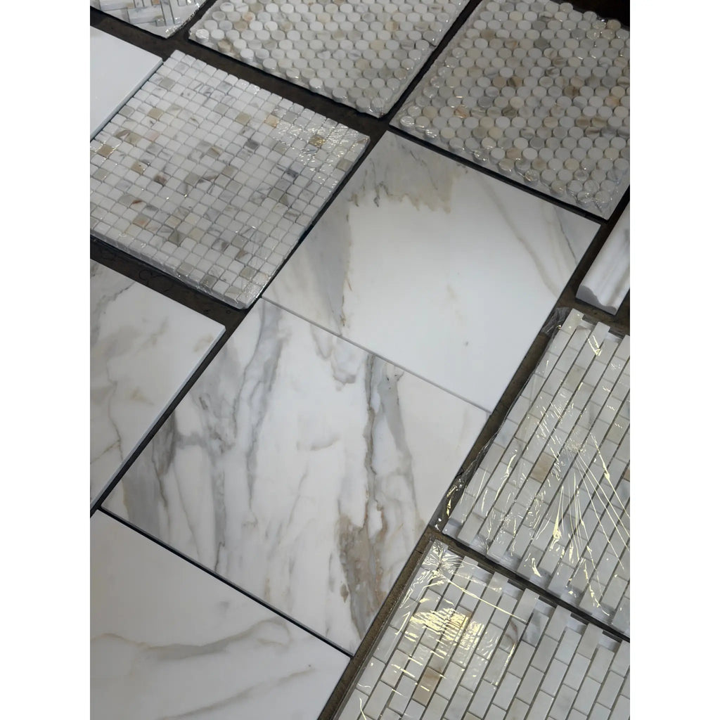 Calacatta Gold Marble 12x12 polished or honed white tiles with gray veining
